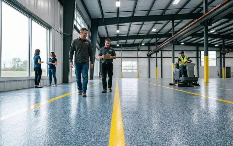 OSHA compliant industrial floor striping system with pedestrian and forklift lanes