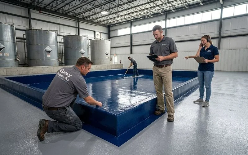 Secondary containment berm with novolac epoxy lining at chemical storage facility