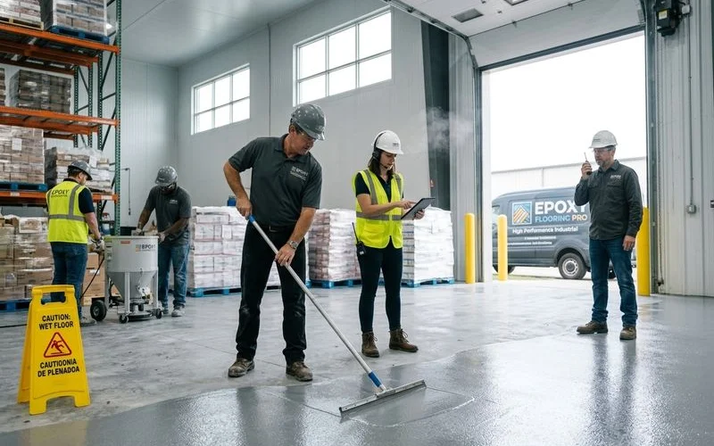 Thermal shock resistant floor system installed in refrigerated food processing area