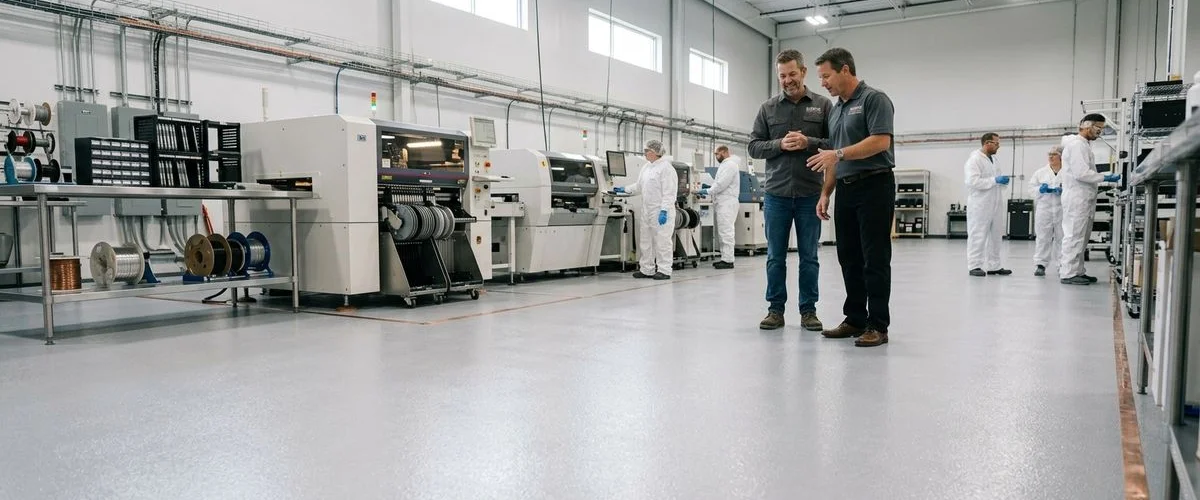 ESD conductive flooring installation in Warren electronics facility