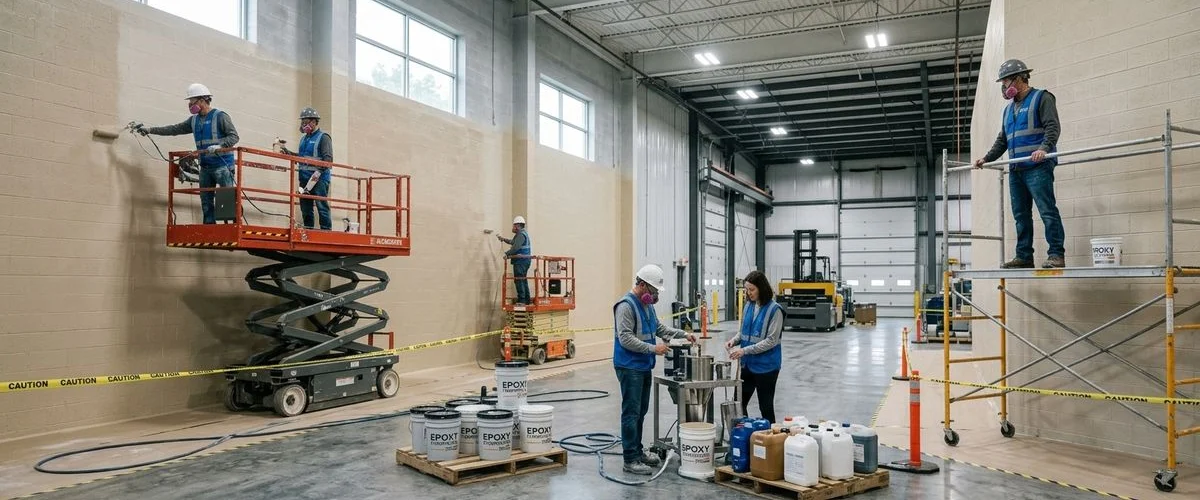 Industrial wall coatings applied in a manufacturing facility